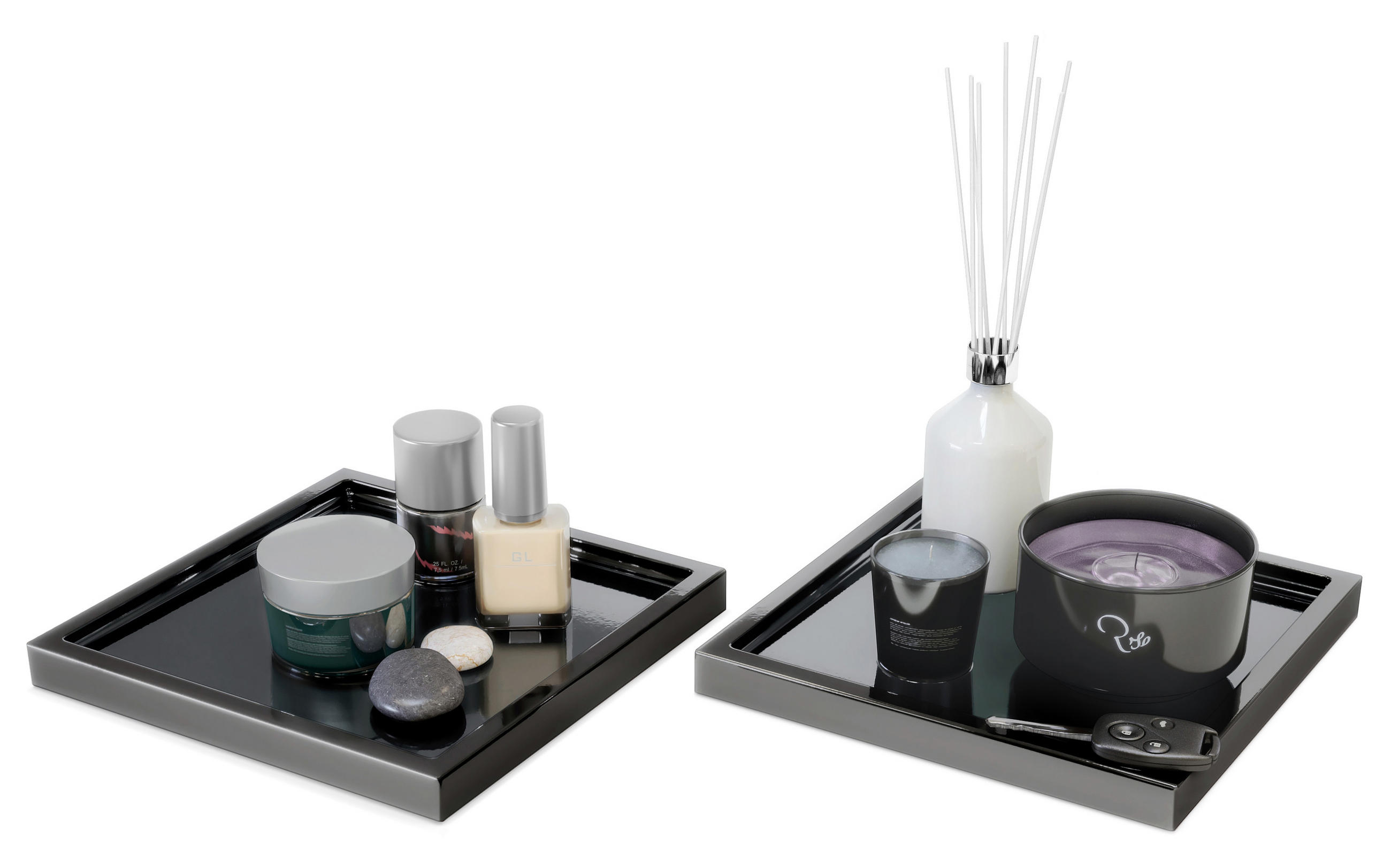 DEKOSCHALE Maya Schwarz Hochglanz 2er Set - Schwarz Hochglanz, Holzwerkstoff (1.8cm) - Vladon