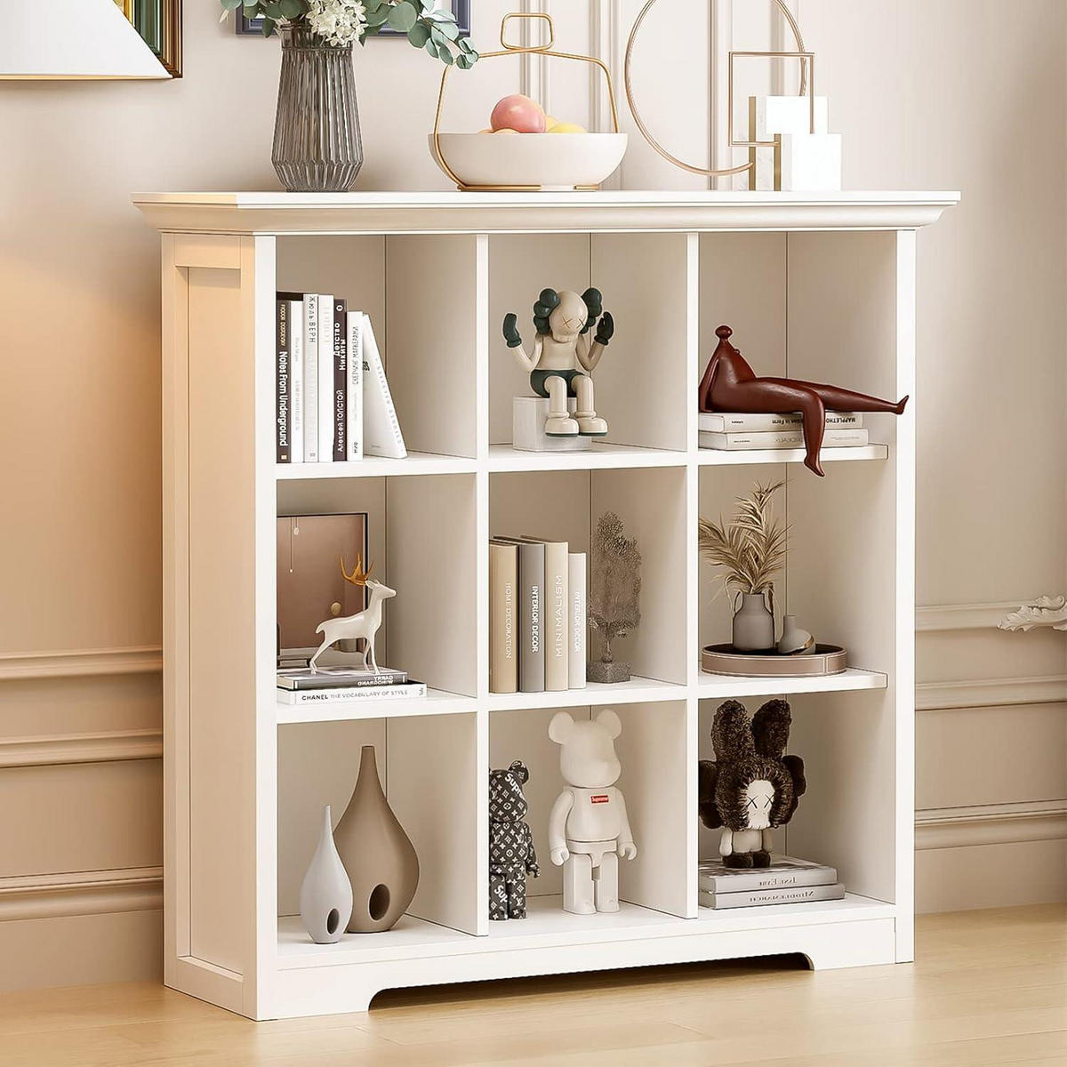 BÜCHERREGAL mit Sockel 9 Fächer Weiß 99 x 98 x 34 cm - Weiß, Holzwerkstoff (98/99/34cm)