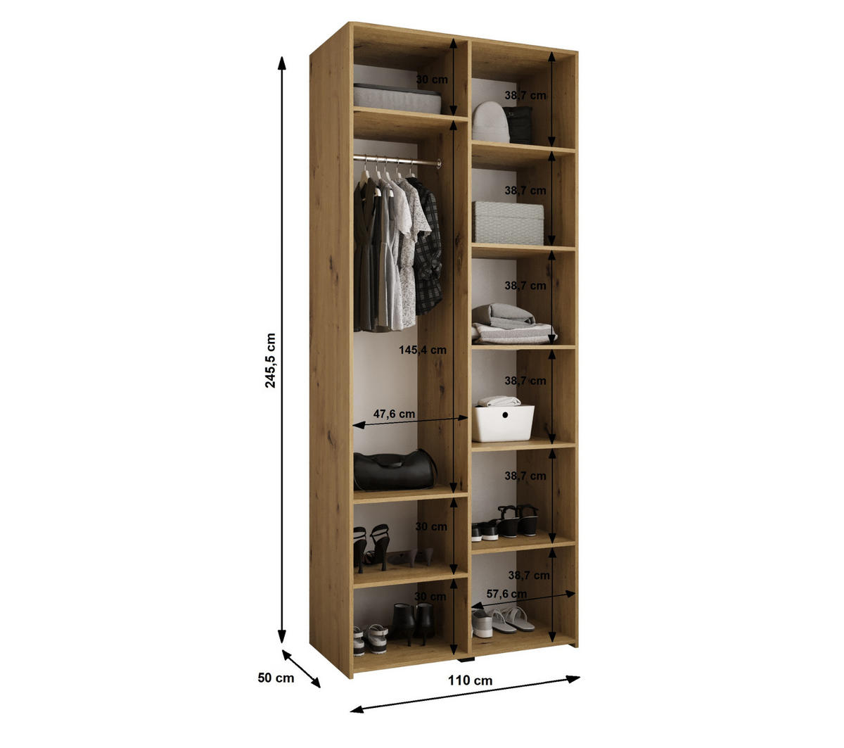 DREHTÜRENSCHRANK 245,5/110/50 2-türig - Schwarz/Weiß, Holz/Metall (110/245.5/50cm) - Abiks Möbel