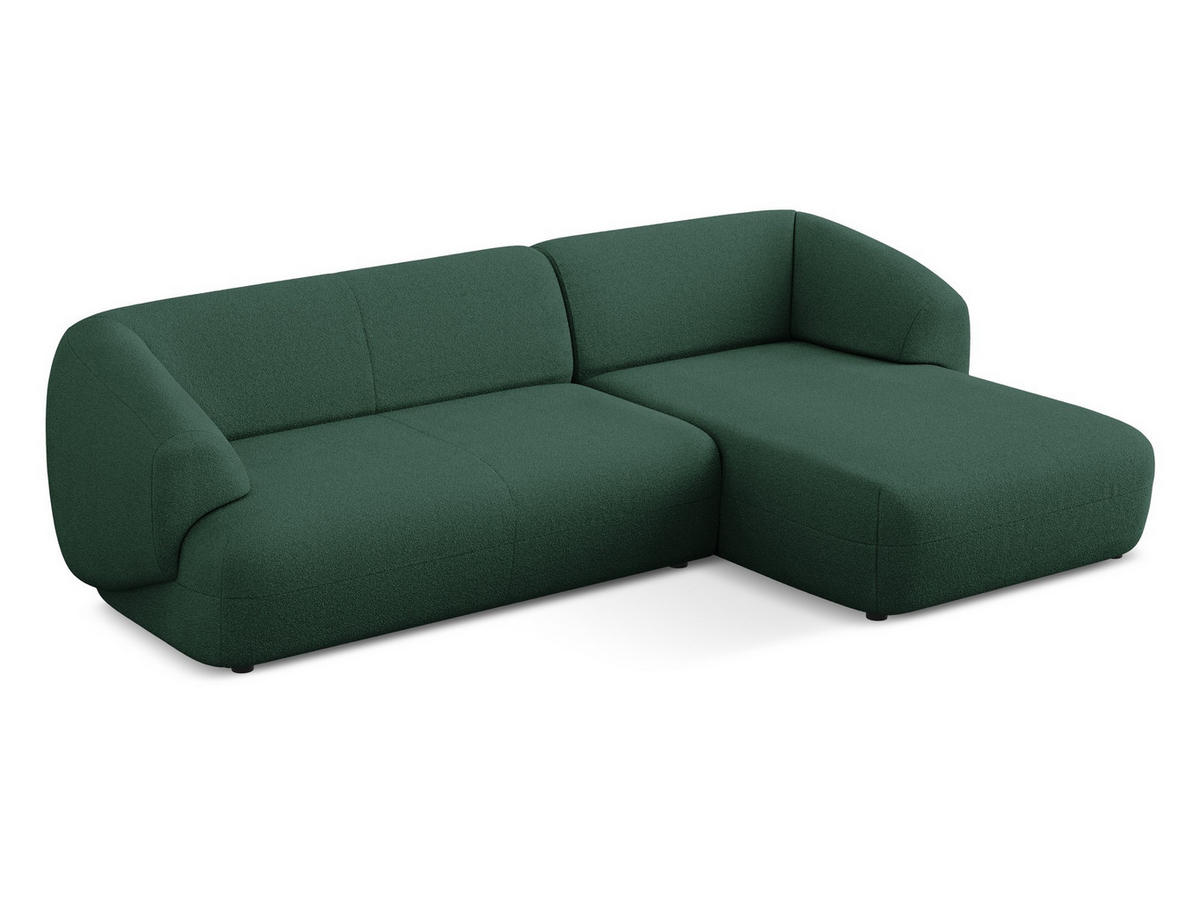 ECKSOFA Rechts Bouclé Stoff Grün - Dunkelgrün/Schwarz, Kunststoff/Textil (280/156cm) - Makamii