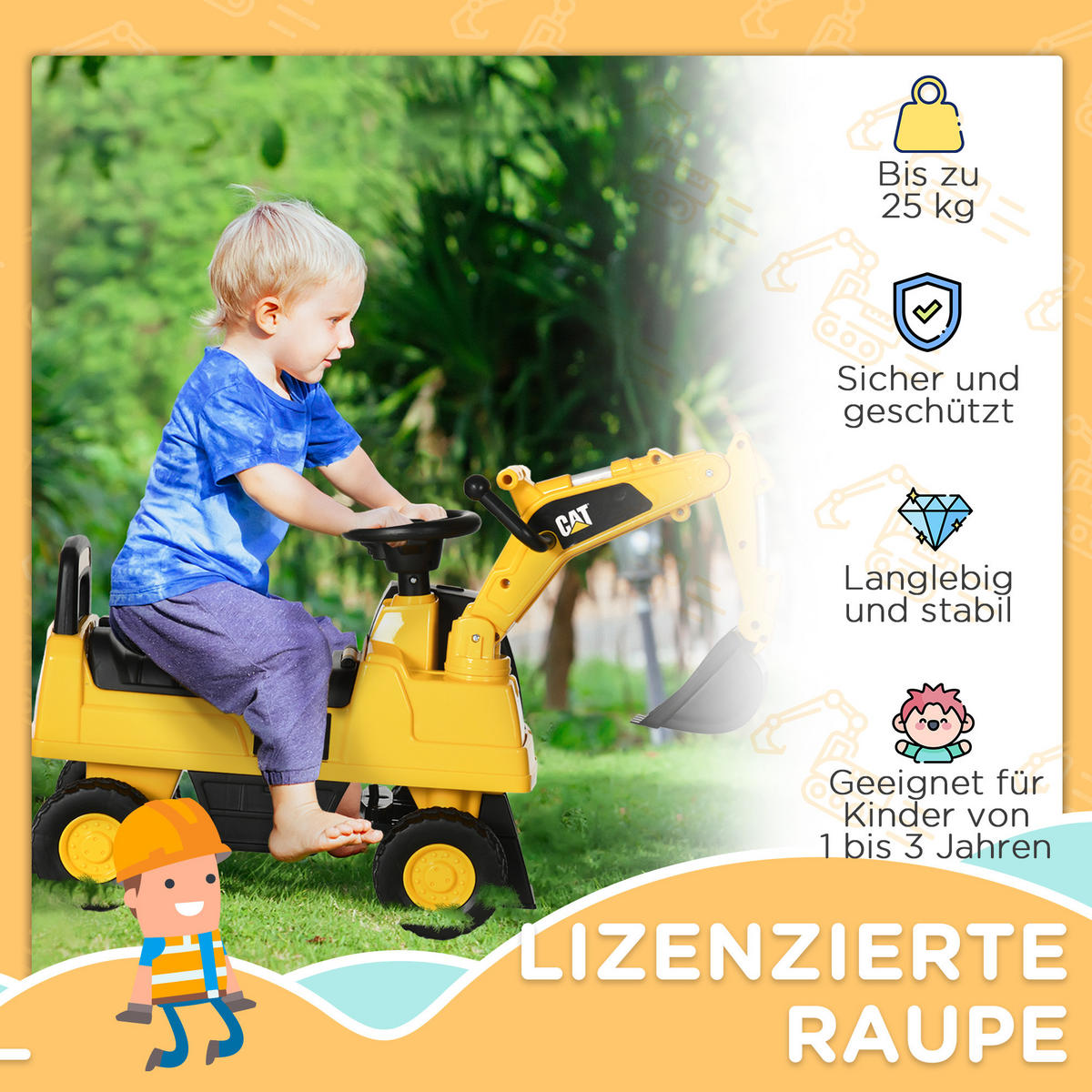 KINDER RUTSCHAUTO, Gelb, PP+ Metall - Gelb, Kunststoff (85/27.5/47.5cm) - HOMCOM