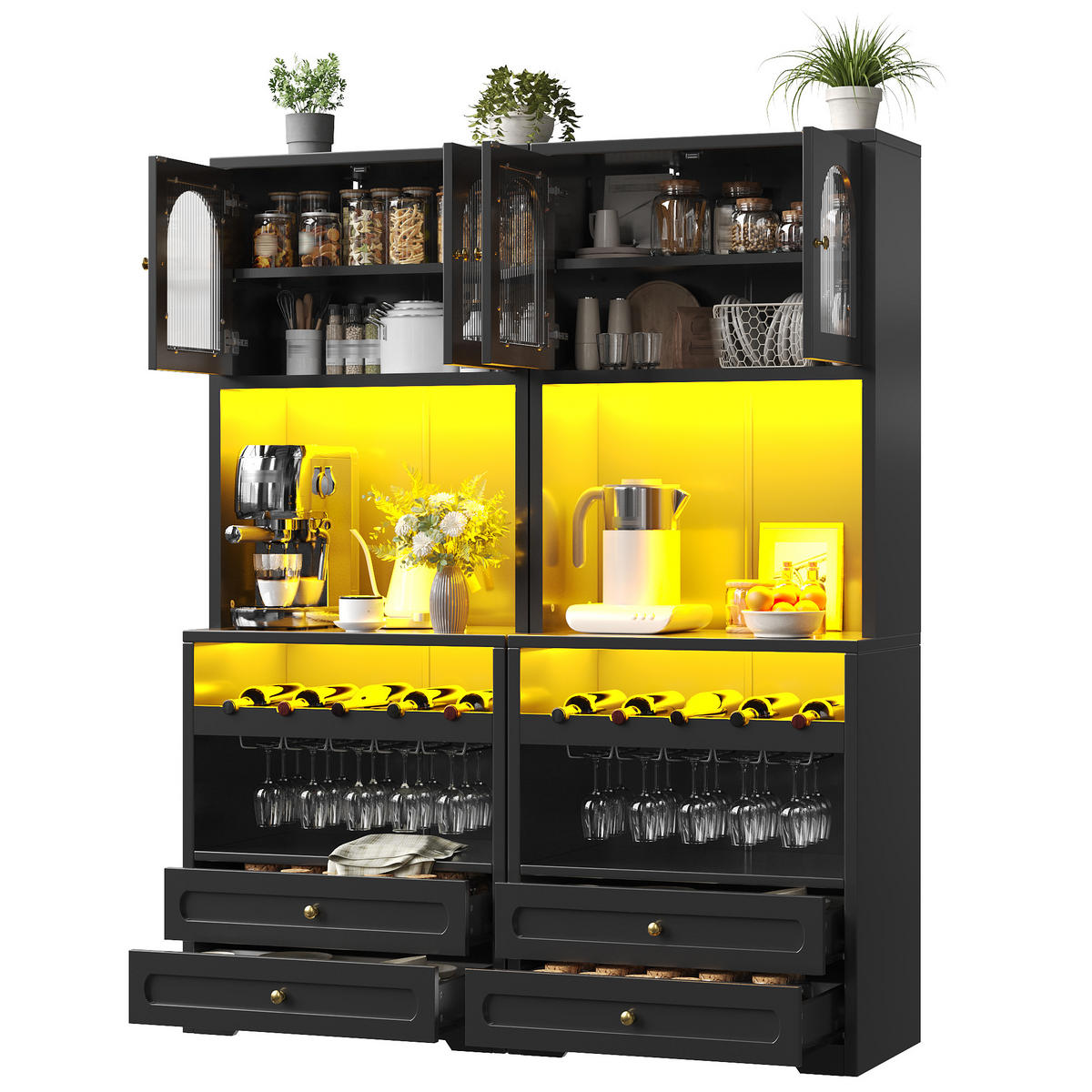 BUFFET DE-38477 2er-Set 70/40/180 cm mit LED-Beleuchtung Schwarz - Schwarz, Holzwerkstoff (70/180/40cm) - ComfortXL