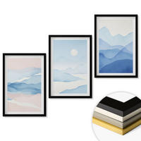 WANDBILDER 3er-Set - 40x60 cm Schwarzer Rahmen - Aquarell: Blau-rosa Berge - Schwarz, Kunststoff (40/60cm) - ArtPrintCave