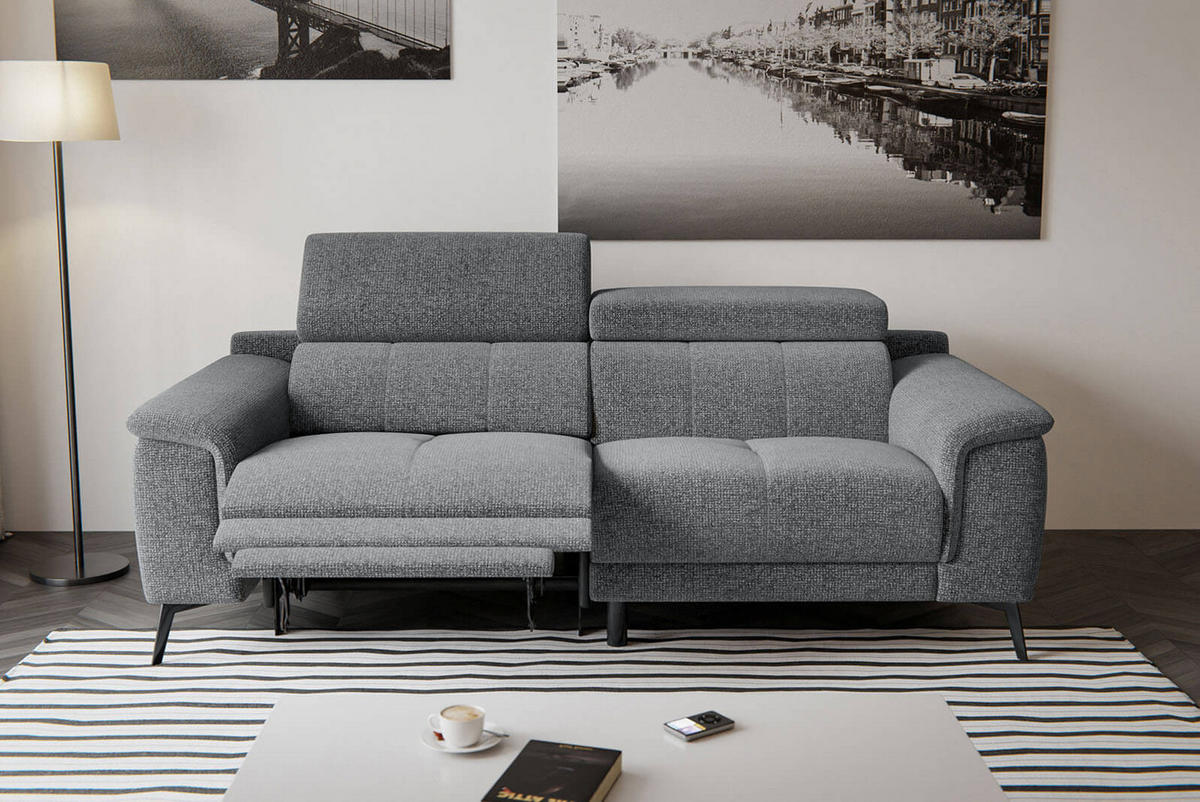 RELAXSOFA FIERO 3-Sitzer mit 1 Relaxfunktion, grau - Schwarz/Grau, Holzwerkstoff/Textil (212/82/103cm) - Courtois Laville