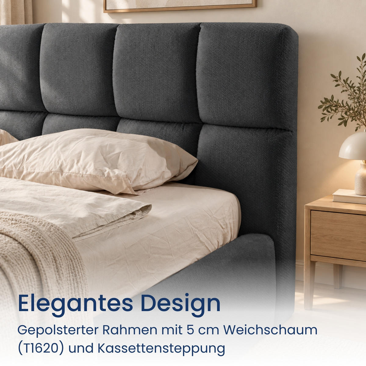 POLSTERBETT mit Stauraum 180x200 cm in Dunkelgrau - Dunkelgrau, Textil (180/200cm) - Home Collective