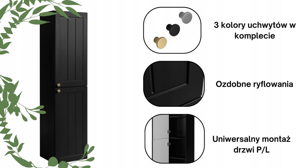 WASCHBECKUNTERSCHRANK + HÄNGESÄULE GUSTO 60cm Matt schwarz - Schwarz, Holzwerkstoff (60/58/46cm) - Rodan