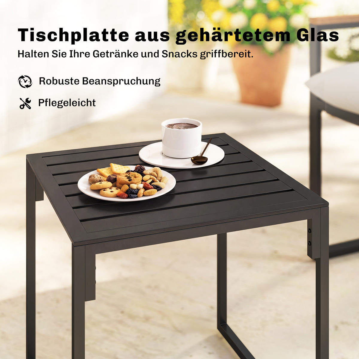 BISTRO-SET Metall Texteline Grau - Schwarz/Grau, Textil/Metall - Outsunny