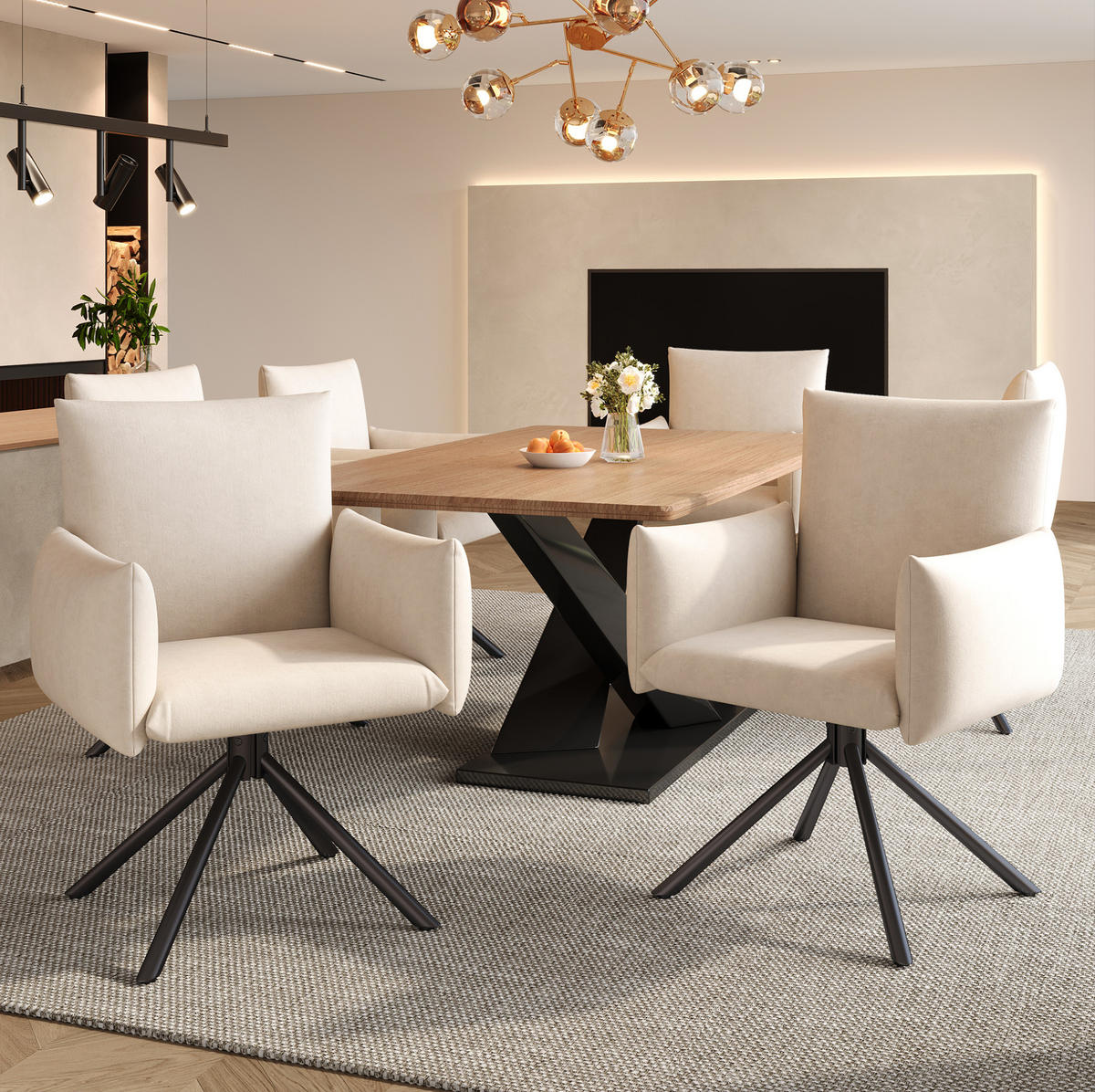 ESSZIMMERSTUHL 4er-Set 360° drehbar Samt Beige - Beige, Metall (60/88/60.2cm) - Meubliv