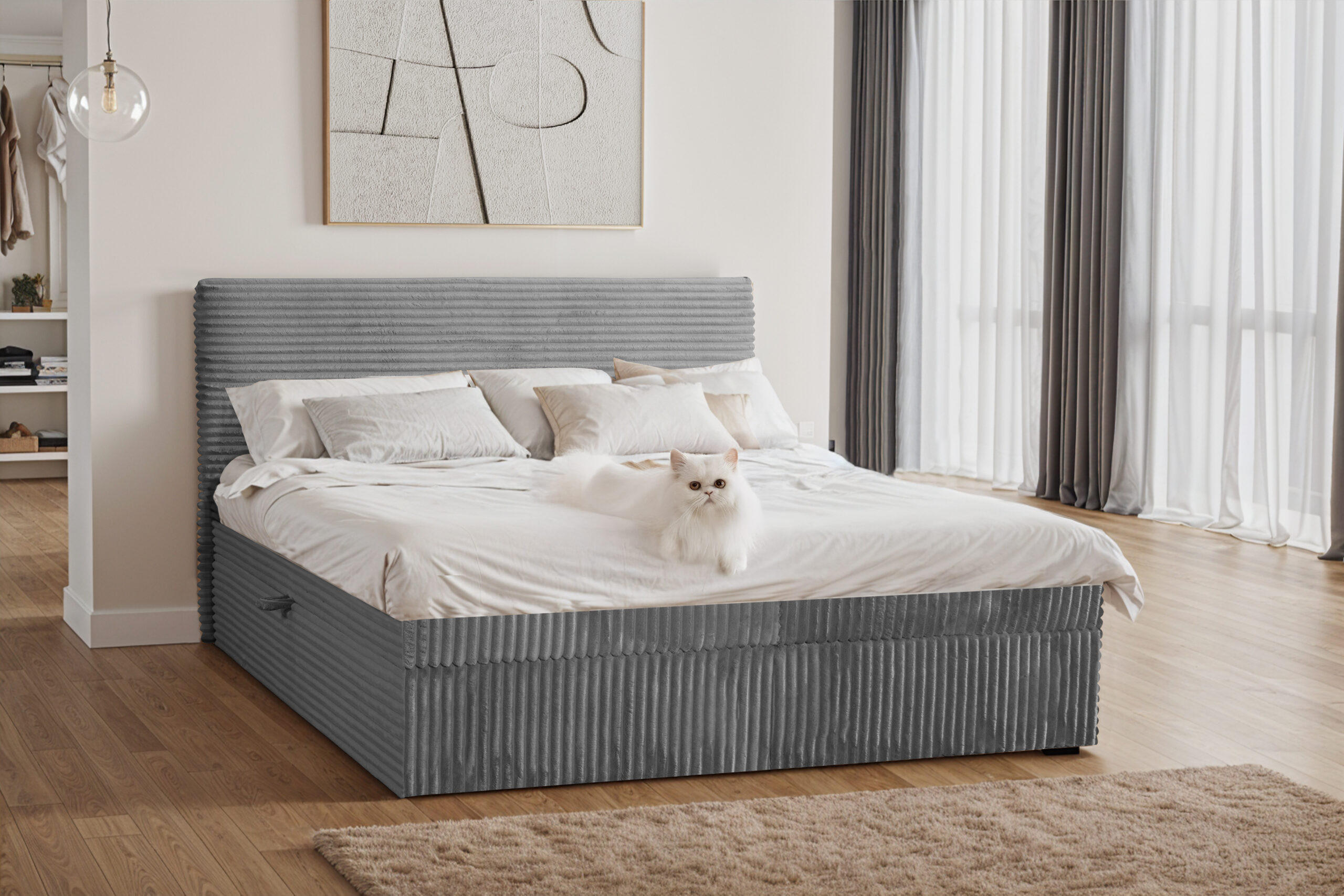 BOXBETT Bettkasten Und Topper TRENTO Ohne Bein Stoff Plüsch Cord 120x200 cm Dunkelgrau H2-Pocket - Dunkelgrau, Holz/Textil (120/200cm) - Kaiser Möbel