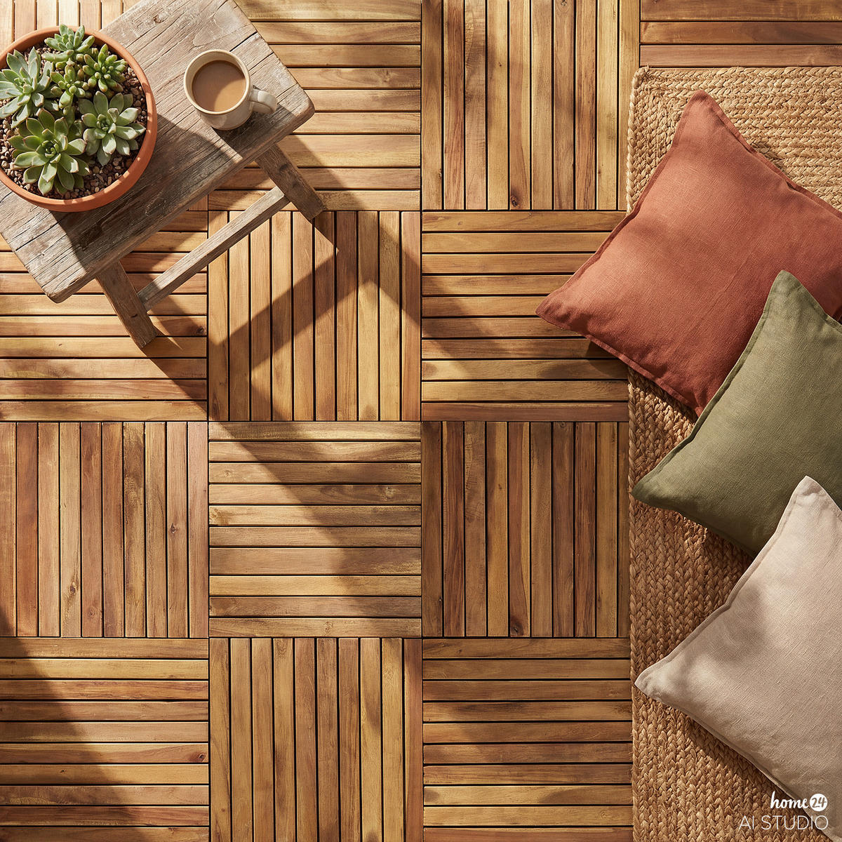 TERRASSENFLIESE - 6er Set - 50x50 cm - Akazie massiv / Polypropylene - Braun - Akaziefarben, Holz/Kunststoff (50/50/2.4cm) - home24