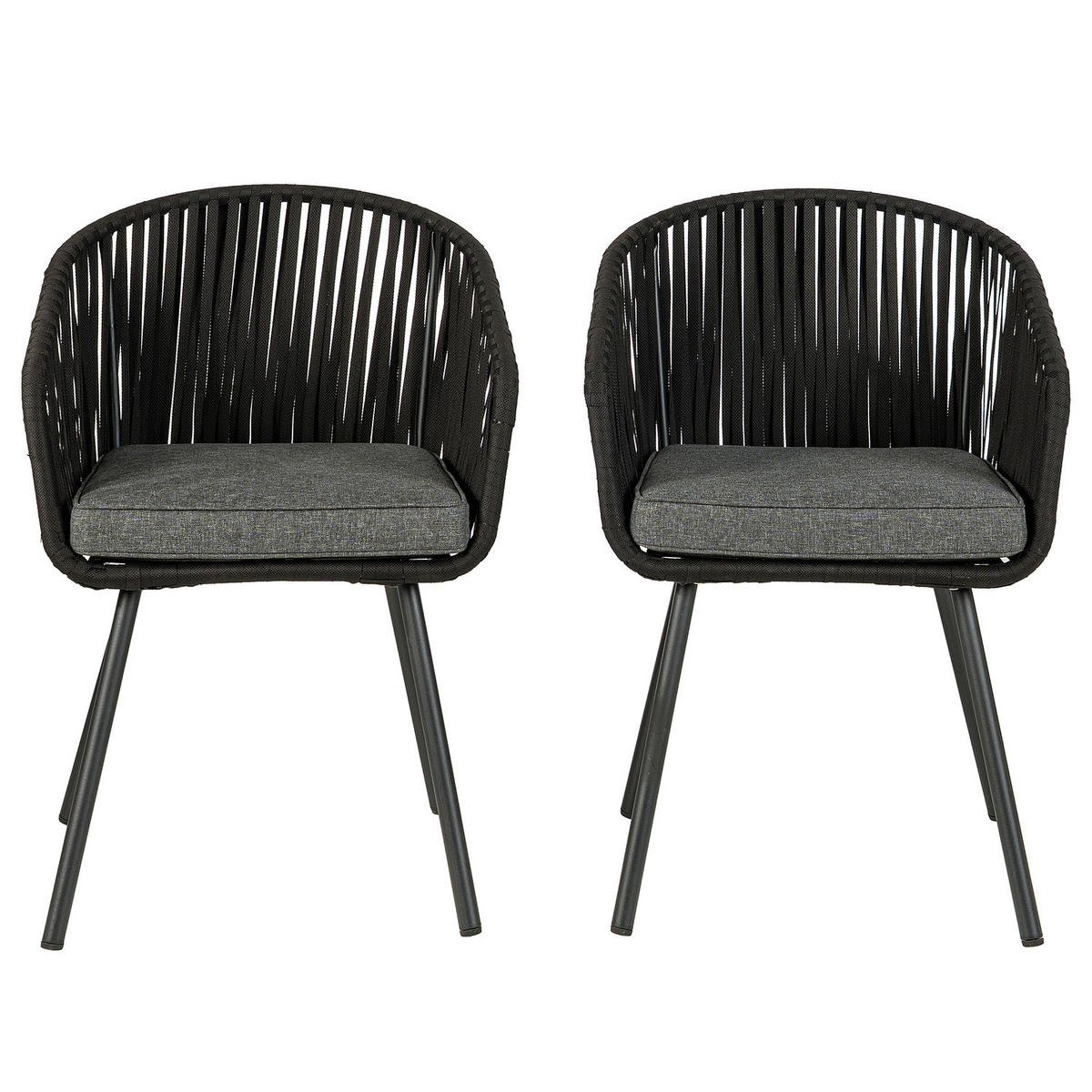 GARTENSTUHL - Stahl / Polyester - 2er-Set - Schwarz, Textil/Metall (56/79/62cm) - home24