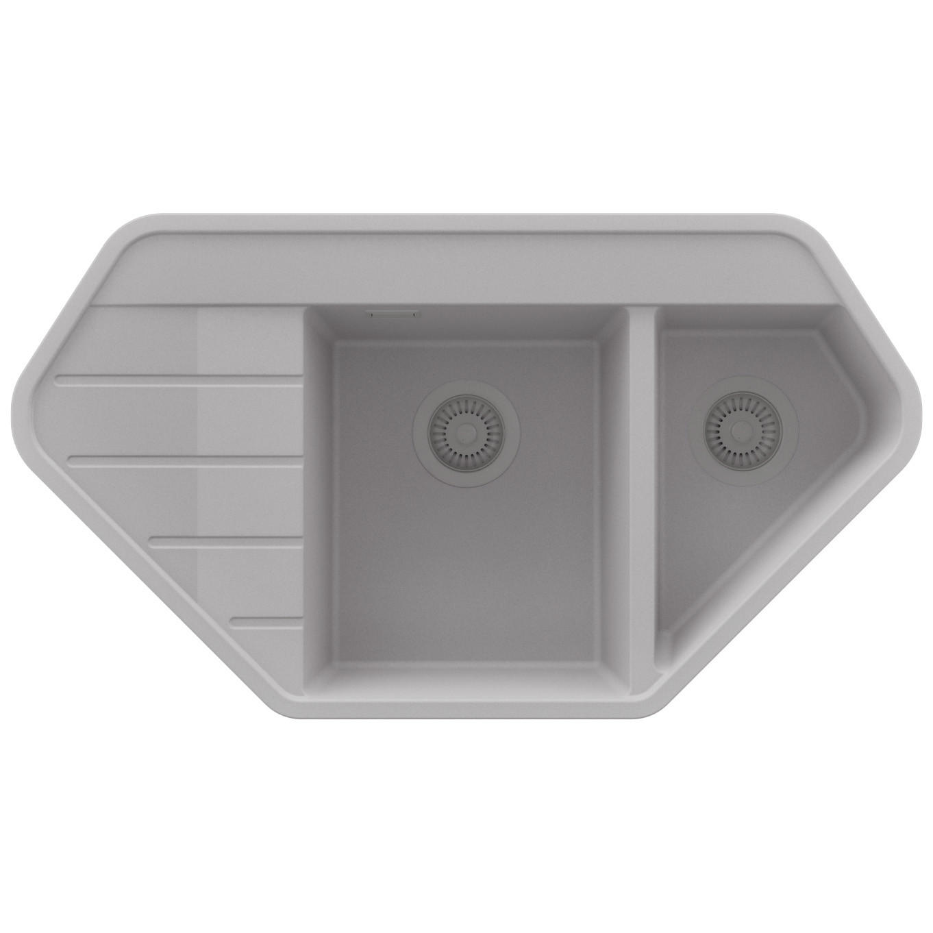 ECKSPÜLE Kopenhagen Corner, 2-er set Grau 90/50 cm 1,5 Becken + Ablauf-Set ab 70er Unterschrank - Grau, Kunststoff (90/18/50cm) - Primagran