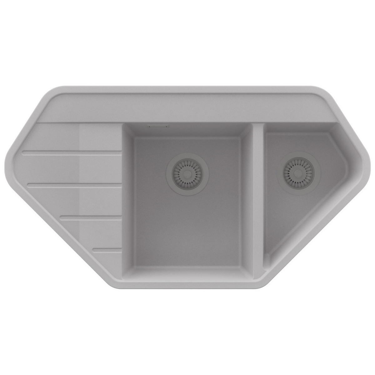 ECKSPÜLE Kopenhagen Corner, 2-er set Grau 90/50 cm 1,5 Becken + Ablauf-Set ab 70er Unterschrank - Grau, Kunststoff (90/18/50cm) - Primagran