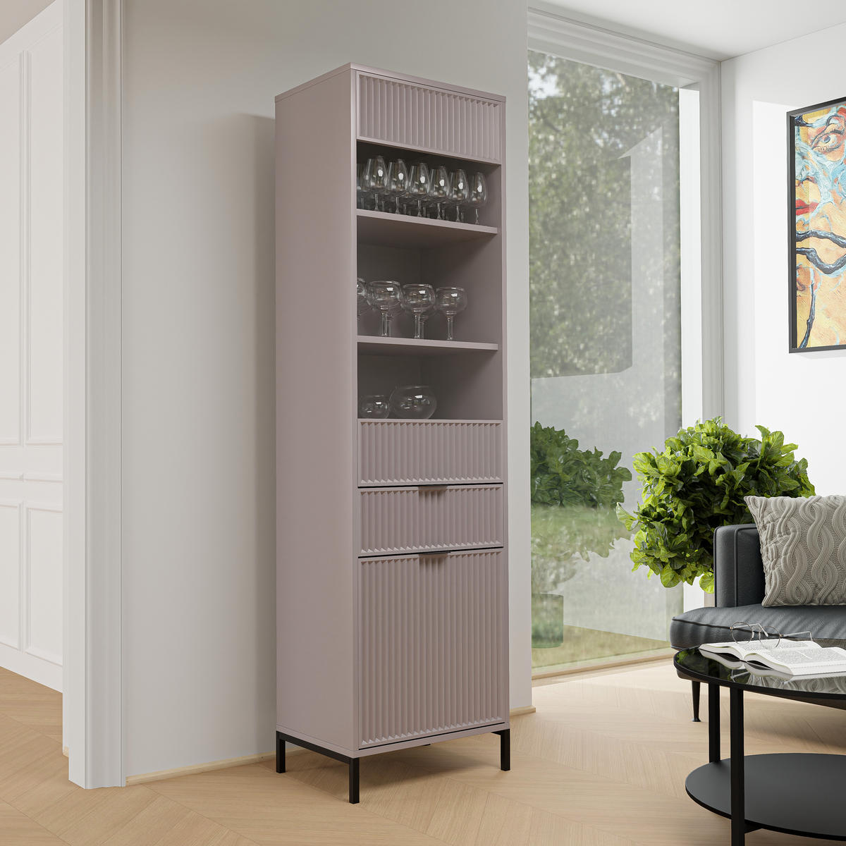 GLASVITRINE klein mit 1 Schublade und 2 Türen, Beige - Beige, Holzwerkstoff (196/55/41cm) - Idohome