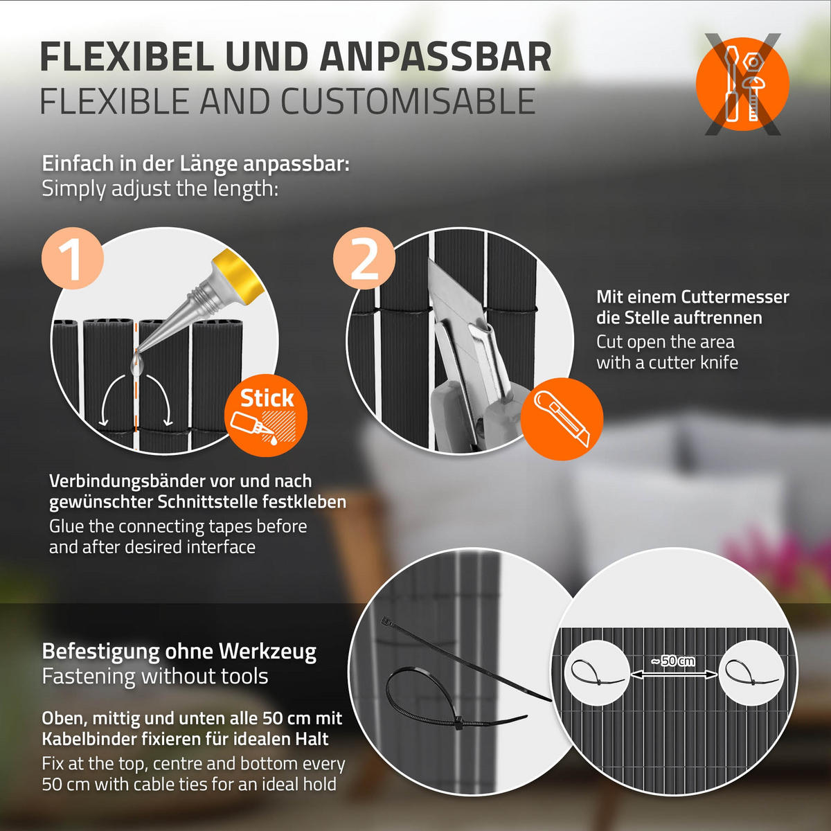 SICHTSCHUTZZAUN 2er Set - Anthrazit, Kunststoff (400/140cm)