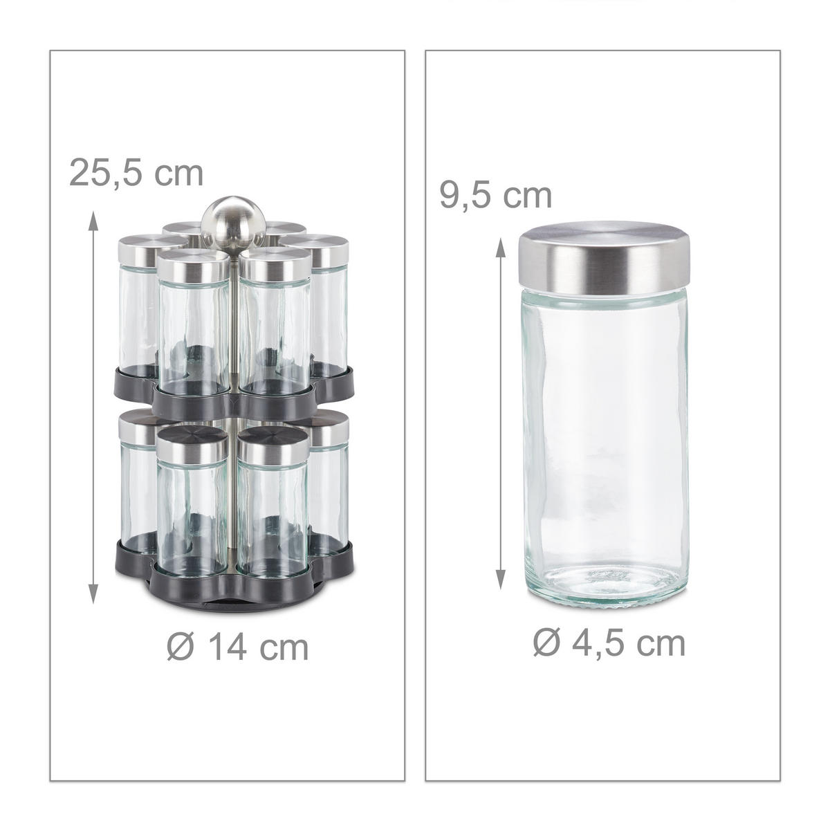 GEWÜRZKARUSSELL - Multicolor, Glas/Kunststoff (14/25.5/14cm) - Relaxdays