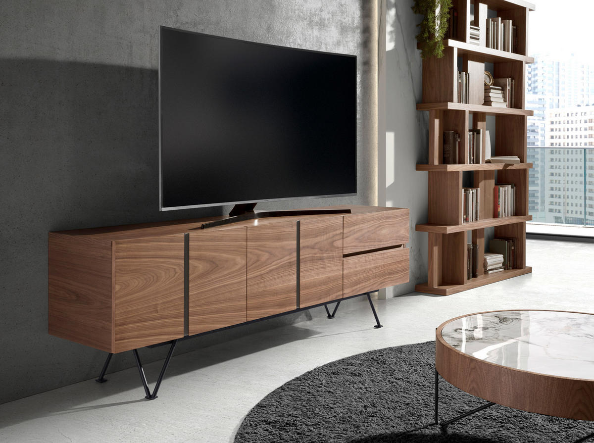 TV-ELEMENT Rechteckig Grau Walnuss Schwarz 180/42/60 cm - Walnussfarben/Schwarz, Holz (180/60/42cm) - ANGEL CERDA