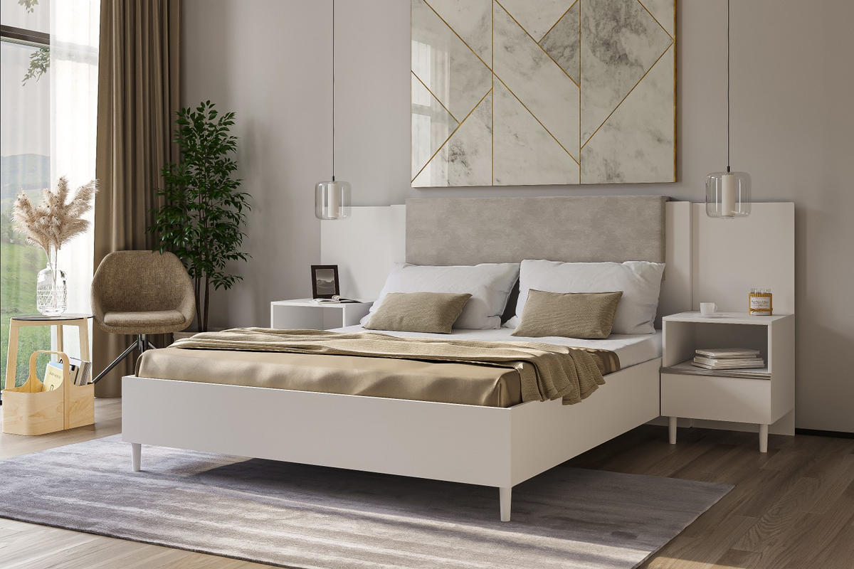 DOPPELBETT Luk III 160/200 cm ohne Matratze, Lattenrost, Bettkasten, weiß, beige - Beige/Weiß, Kunststoff (160/200cm) - Margaret Hadas24