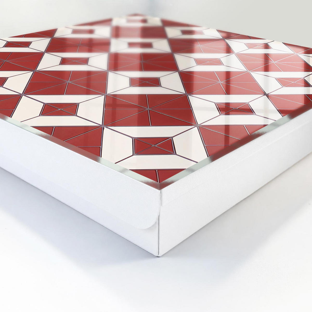 SCHLÜSSELBOX Weiß 30x30 cm – Türöffnung nach rechts - Rotes Mosaik - Rot, Metall (30/30/5cm) - TULUP