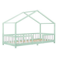 HAUSBETT Treviolo - Weiß/Mintgrün, Holz (90/200cm) - [en.casa]