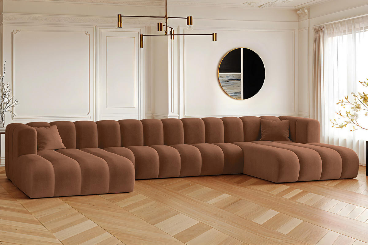 ECKSOFA, U-from, Sofa Grand U XL modular stoff Salvador Braun - Braun, Holz (179/408cm) - Kaiser Möbel