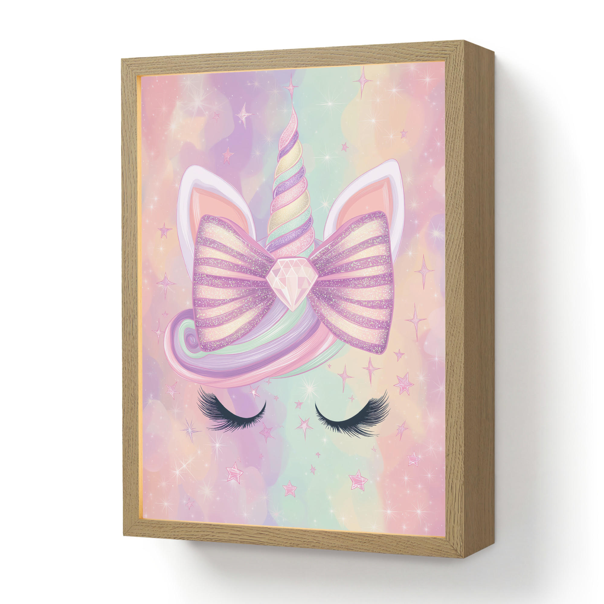 OnlyWow DOBÍJECÍ NOČNÍ LAMPIČKA Jednorožec - Třpytky - Duha - Pastelové barvy 30x40 cm