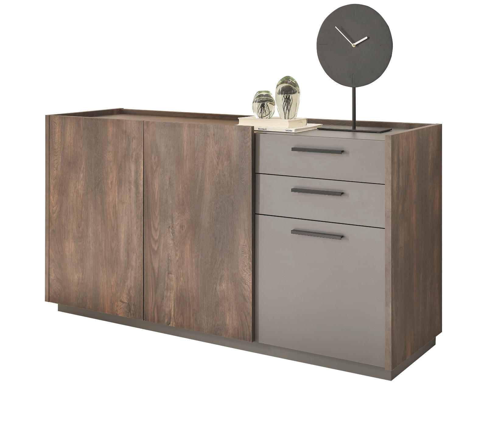 SIDEBOARD Thermo Eiche, grau, Kommode mit Soft-Close 152 x 80 cm - Eichefarben/Schwarz, Holzwerkstoff/Kunststoff (152/80/45cm) - Furn.Design