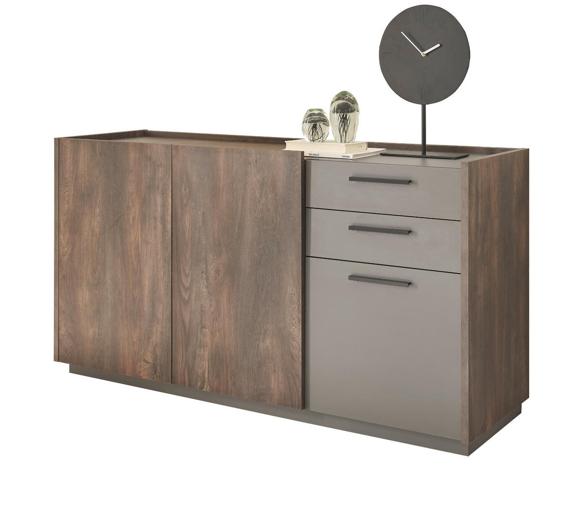 SIDEBOARD Thermo Eiche, grau, Kommode mit Soft-Close 152 x 80 cm - Eichefarben/Schwarz, Holzwerkstoff/Kunststoff (152/80/45cm) - Furn.Design