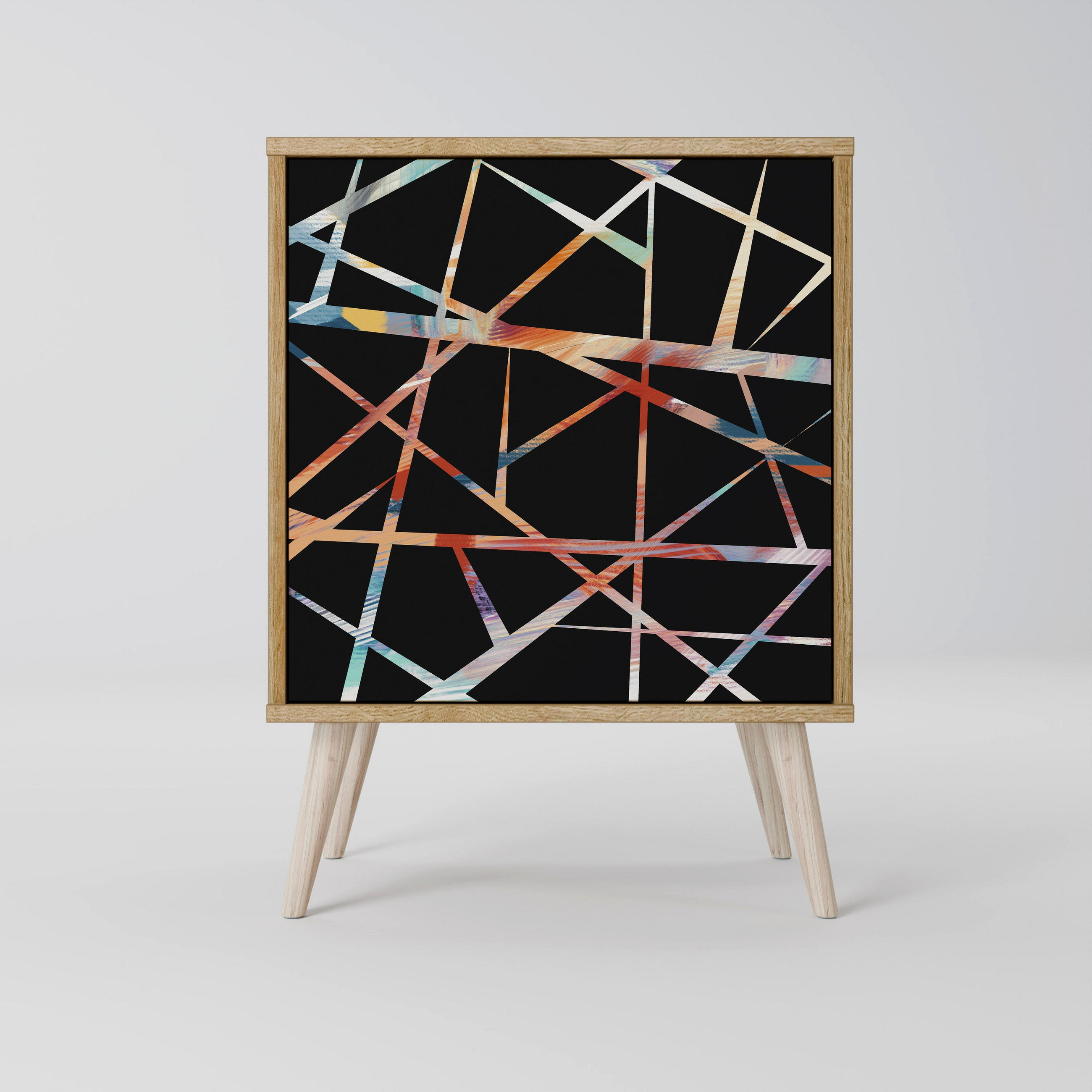 SIDEBOARD POLYGON VERVE, Eichefarben, 57,5x42x77,5 cm, Schräge Buchenholzfüße - Eichefarben/Buchefarben, Holzwerkstoff/Buchenholz (57.5/77.5/42cm) - SpaceRebels