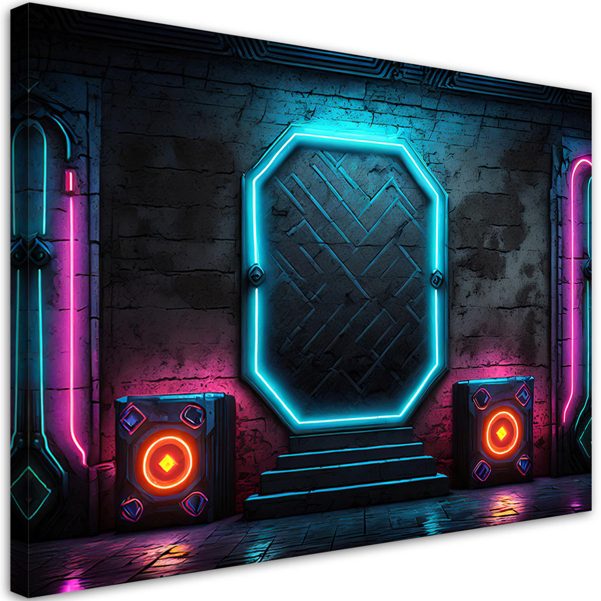 WANDBILD sci fi neon abstraktion - Blau, Textil (60/40cm) - Feeby