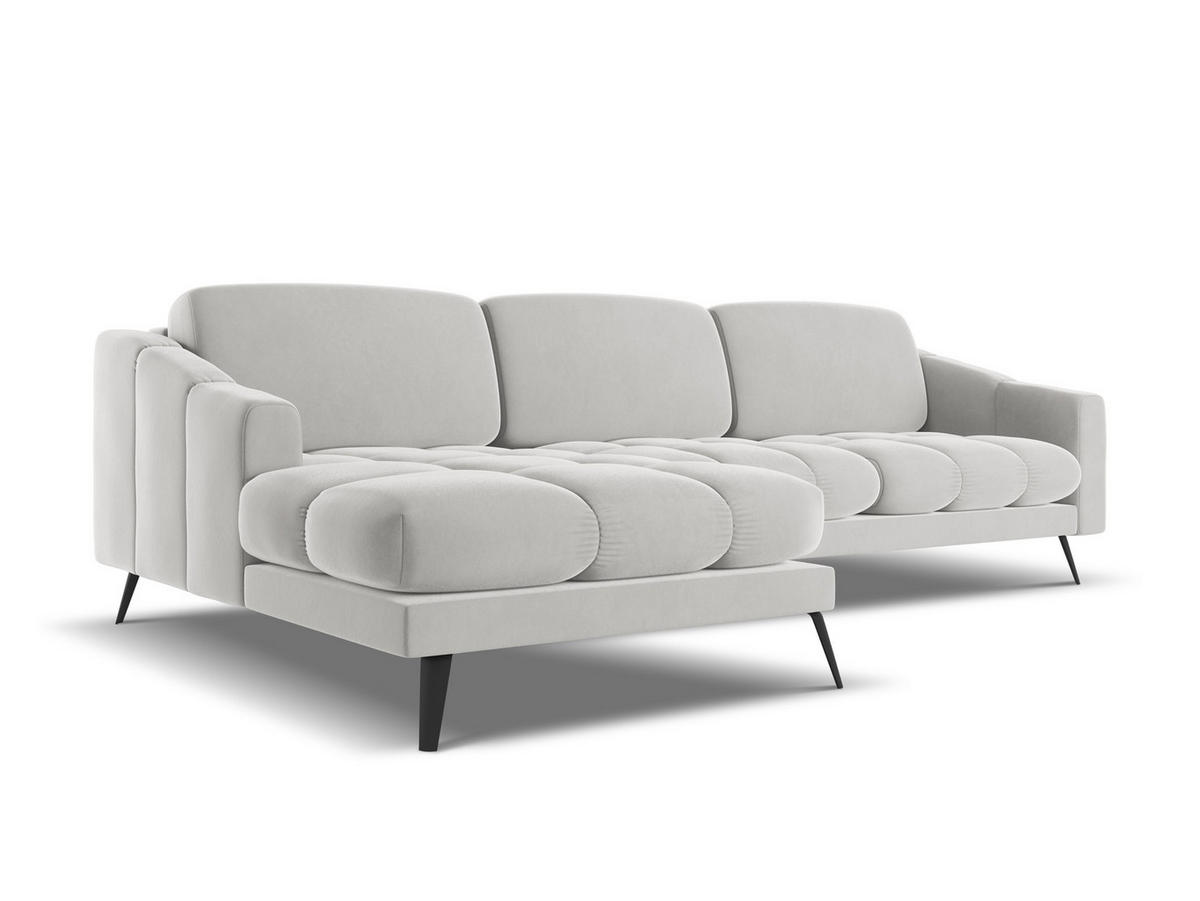ECKSOFA Links Samt Stoff Grau - Silberfarben/Schwarz, Textil/Metall (160/264cm) - Makamii