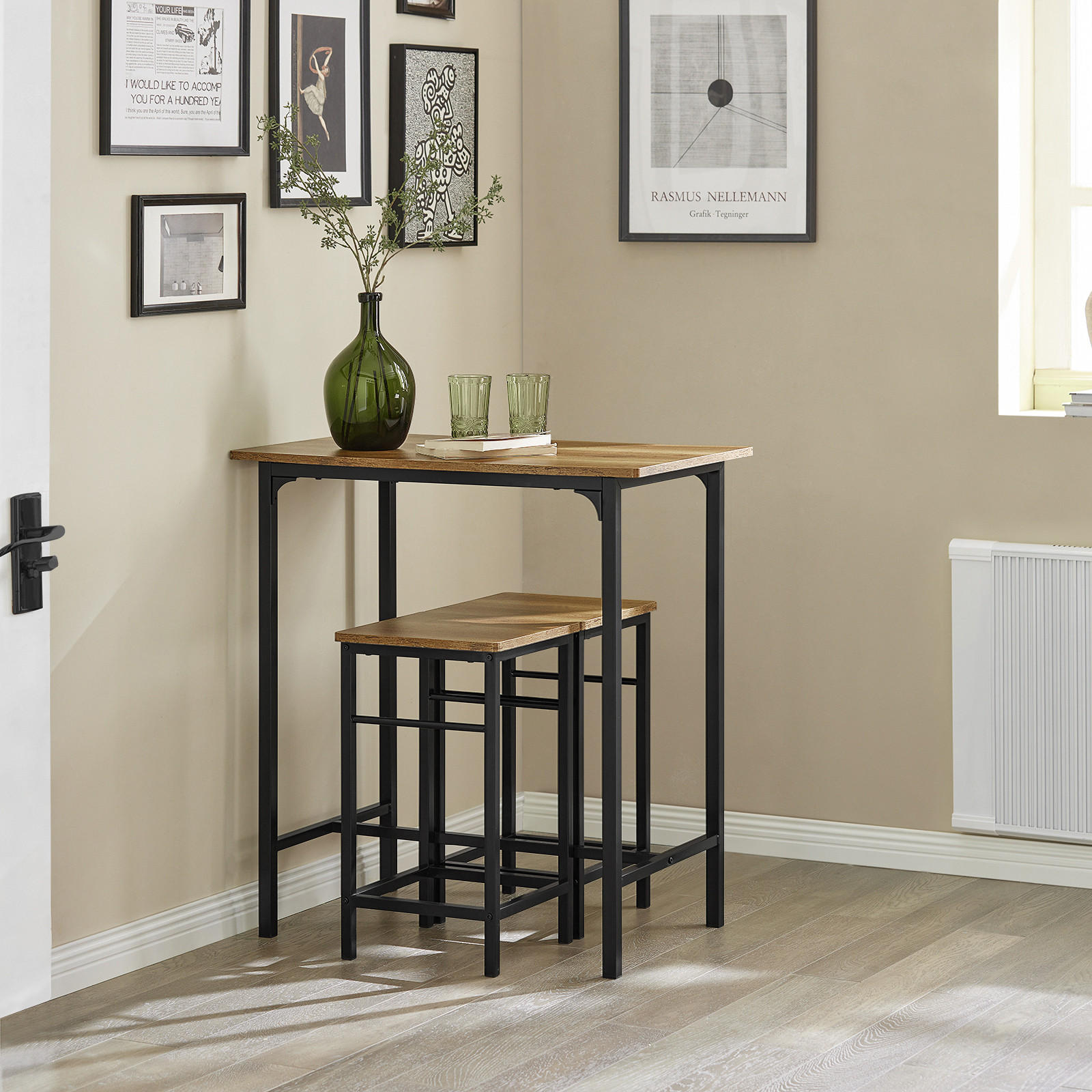 BARTISCH + 2 x BARHOCKER - Braun, Holzwerkstoff/Metall (80/88/50cm) - SoBuy