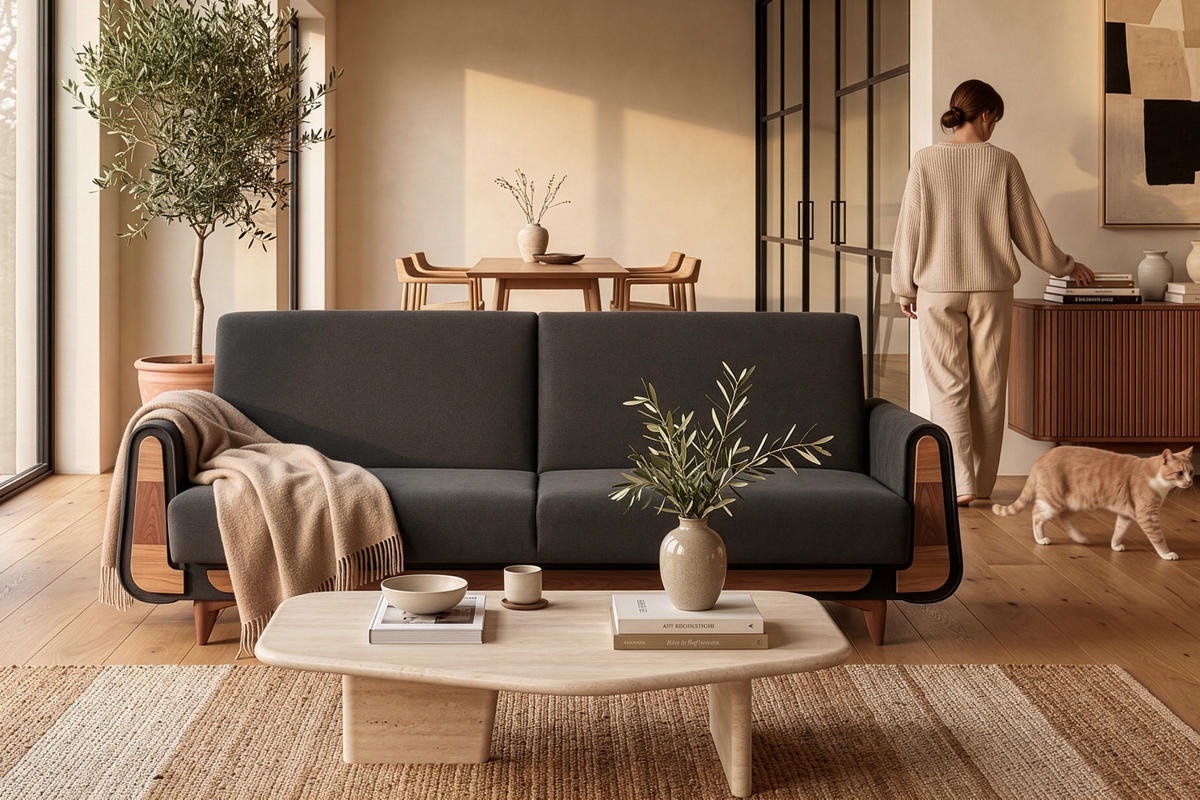 3-SITZER SCHLAFSOFA GUSTAVO mit Armlehnen, anthrazit - Anthrazit/Braun, Textil (230/98/98cm) - KONSIMO®
