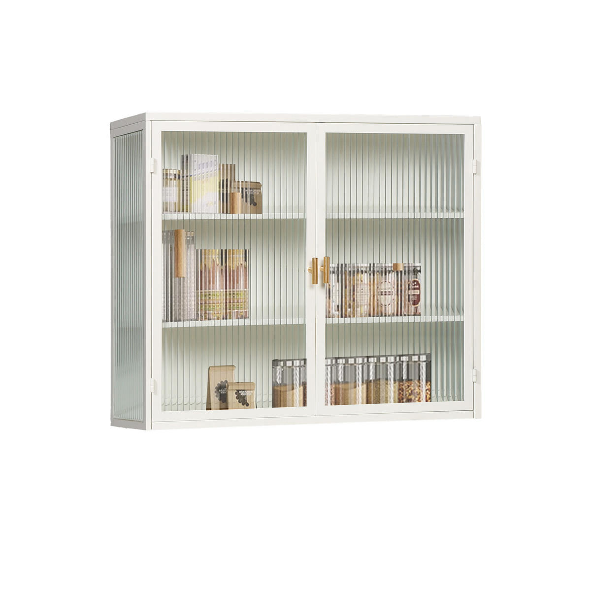 WANDSCHRANK 2-türig, 3-stufig, Glas/Metall, modernes, platzsparendes Aufbewahrungsmöbel, 70/23,01/59,99 cm, Antik Weiß - Weiß, Metall (70/59.99/23.01cm) - Redom