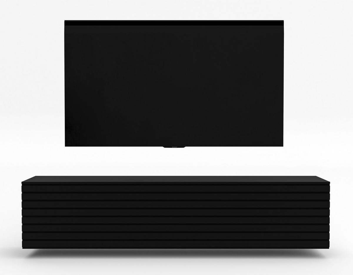 LOWBOARD ZIVOLLI 160 Schwarz, Schwarze Lamellen 160/34/40 cm – TV-Hängeschrank mit Lamellenfront - Schwarz, Holzwerkstoff/Kunststoff (160/34/40cm) - AX Living