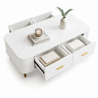 COUCHTISCH aus MDF 105x51x38 cm Weiß mit 4 Schubladen und goldfarbenen Griffen - Weiß, Holzwerkstoff (105/51/38cm) - IVMEU