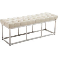 SITZBANK 120/38 cm Kunstleder creme - Edelstahlfarben/Creme, Textil/Metall (120/46/38cm) - CLP