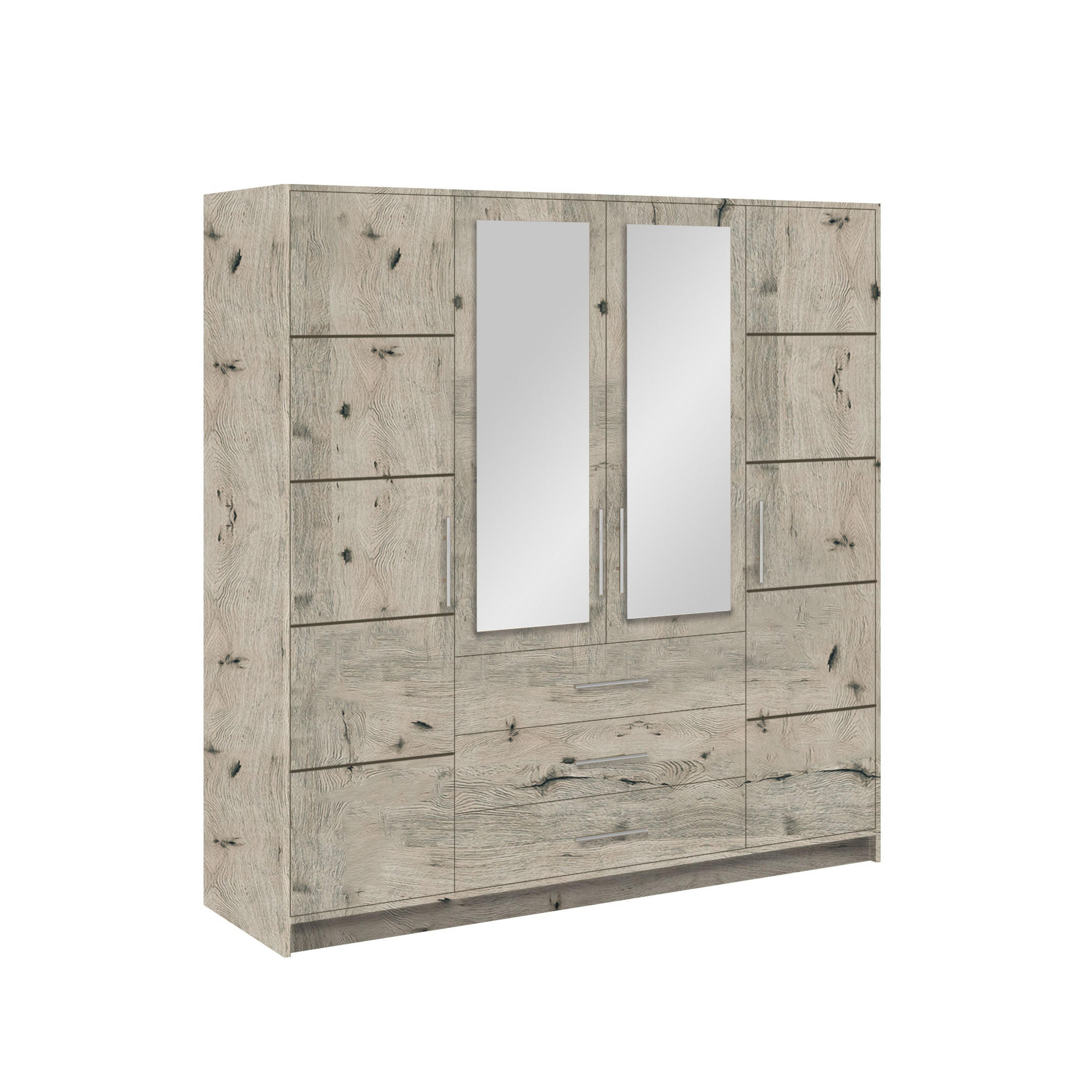 DREHTÜRENSCHRANK ELISE 196/200/57,5 cm 4-türig mit Spiegel Eichefarben - Eichefarben, Holzwerkstoff (196/200/57.5cm) - MASSENO