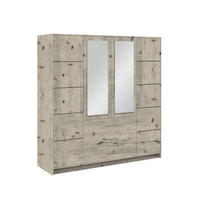 DREHTÜRENSCHRANK ELISE 196/200/57,5 cm 4-türig mit Spiegel Eichefarben - Eichefarben, Holzwerkstoff (196/200/57.5cm) - MASSENO