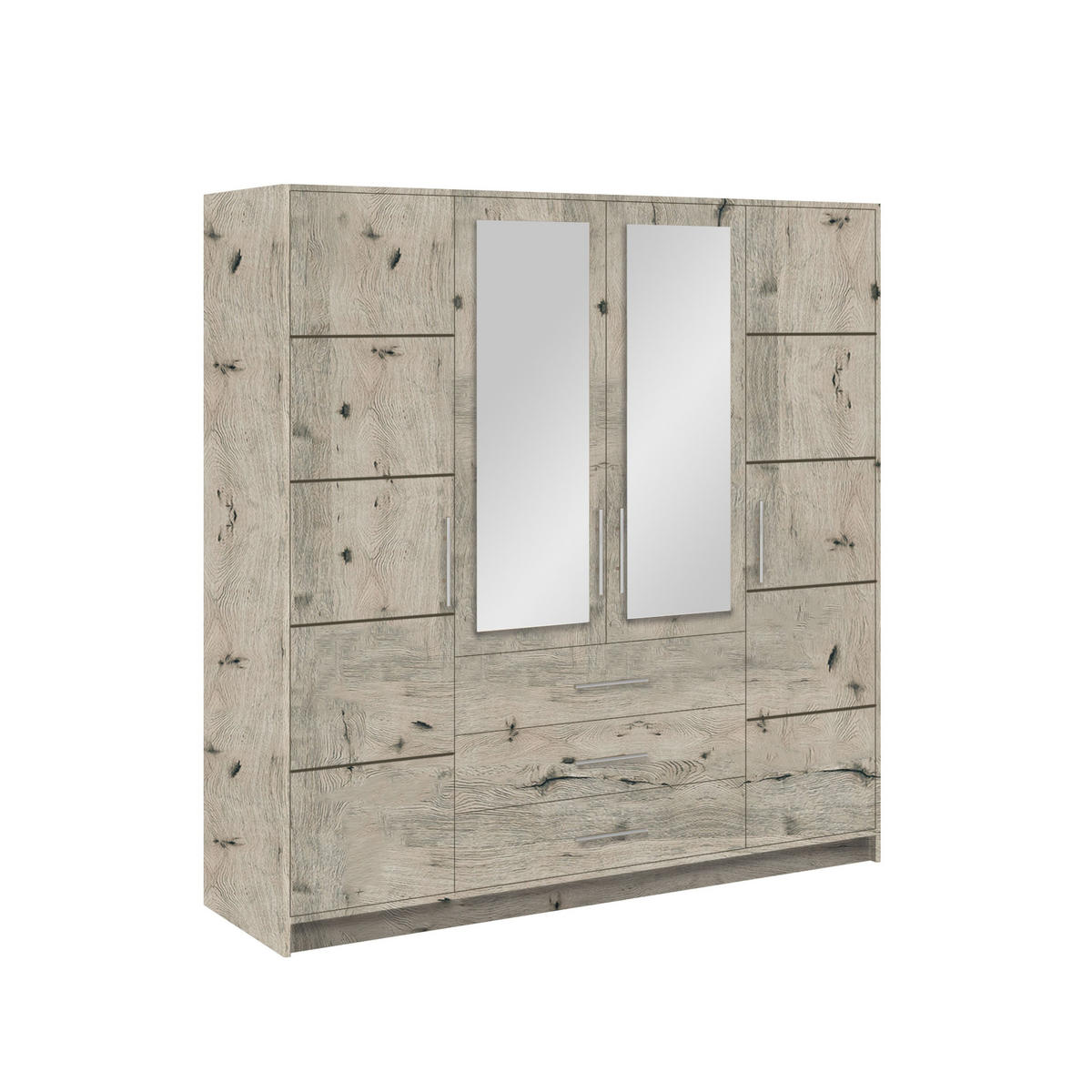 DREHTÜRENSCHRANK ELISE 196/200/57,5 cm 4-türig mit Spiegel Eichefarben - Eichefarben, Holzwerkstoff (196/200/57.5cm) - MASSENO