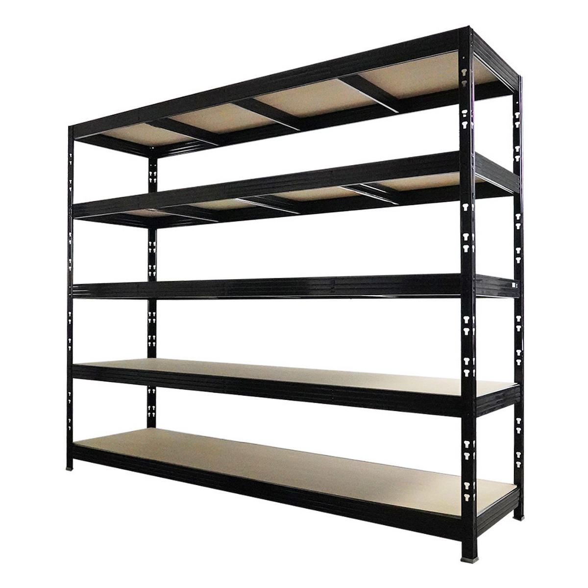 SCHWERLASTREGAL Rhino 2er-Set 200x240x70 cm 5 Spanplatten-Ebenen 8mm Fachlast 450 kg Schwarz - Schwarz, Metall (480/200/70cm) - PROREGAL