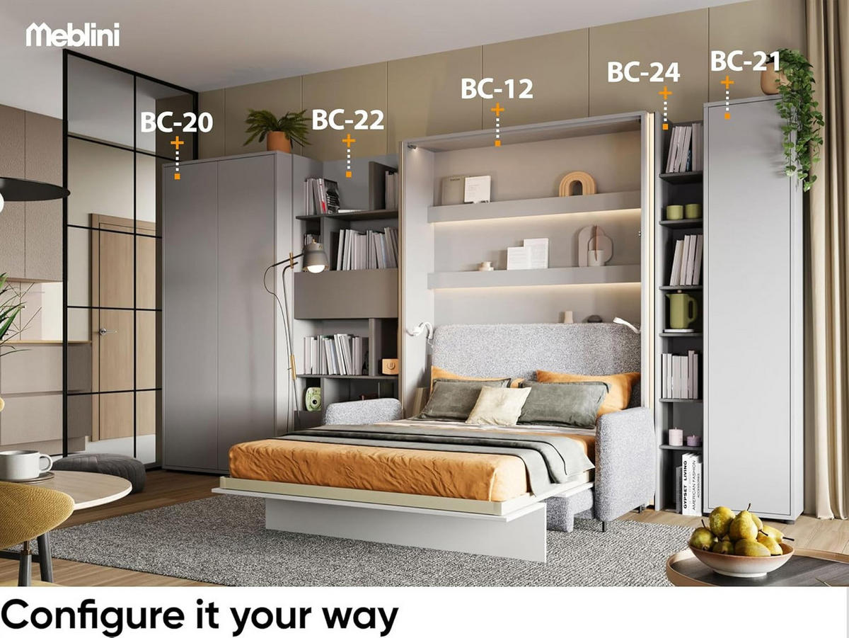 SCHRANKBETT BC-03 - 90x200cm Vertikal - Kaschmir mit Matratze - Kaschmir, Holzwerkstoff (90/200cm) - Meblini