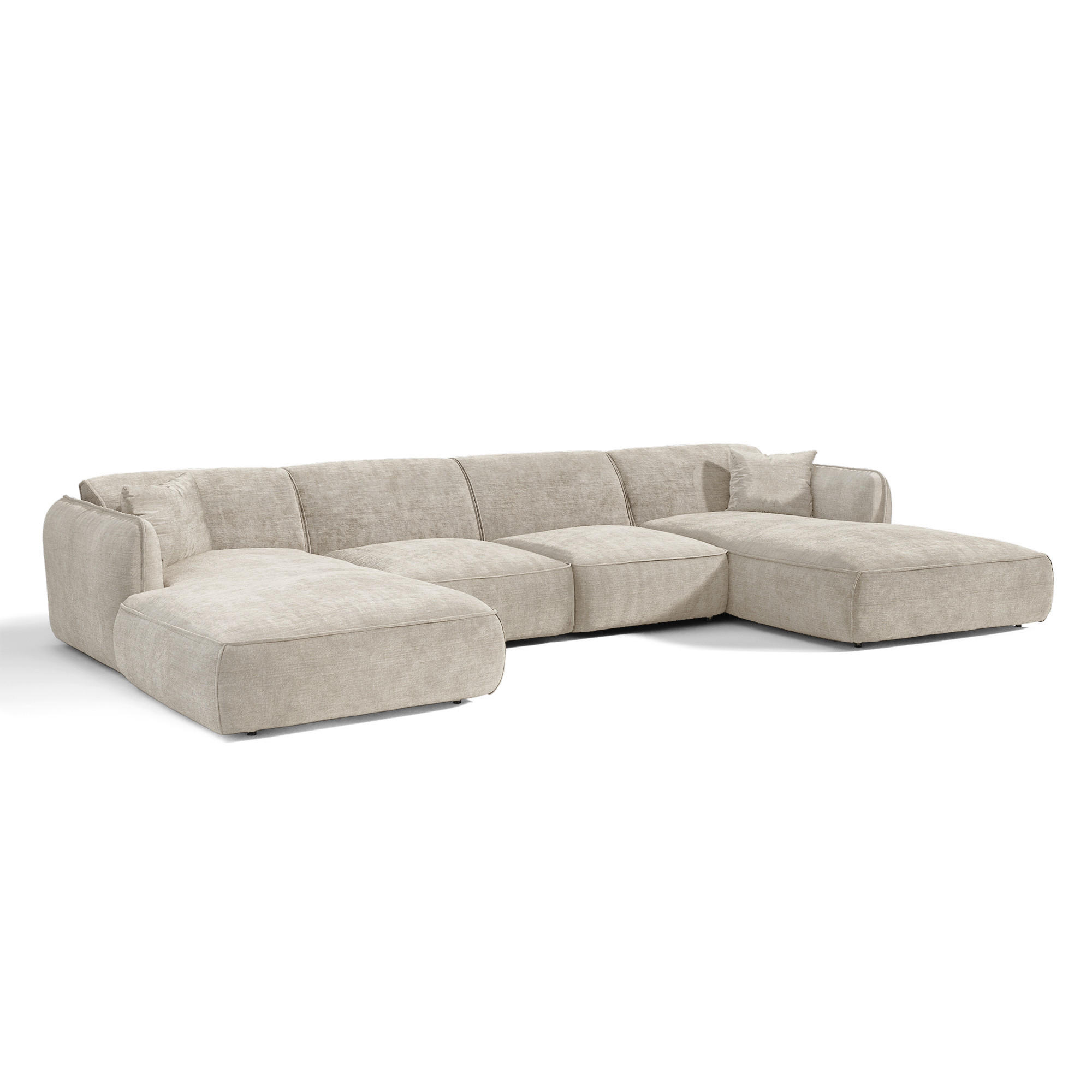 PANORAMA-SOFA LOMI Geprägter Samt Taupe 346cm - Taupe, Textil (346/76/166cm) - Premium Interiors