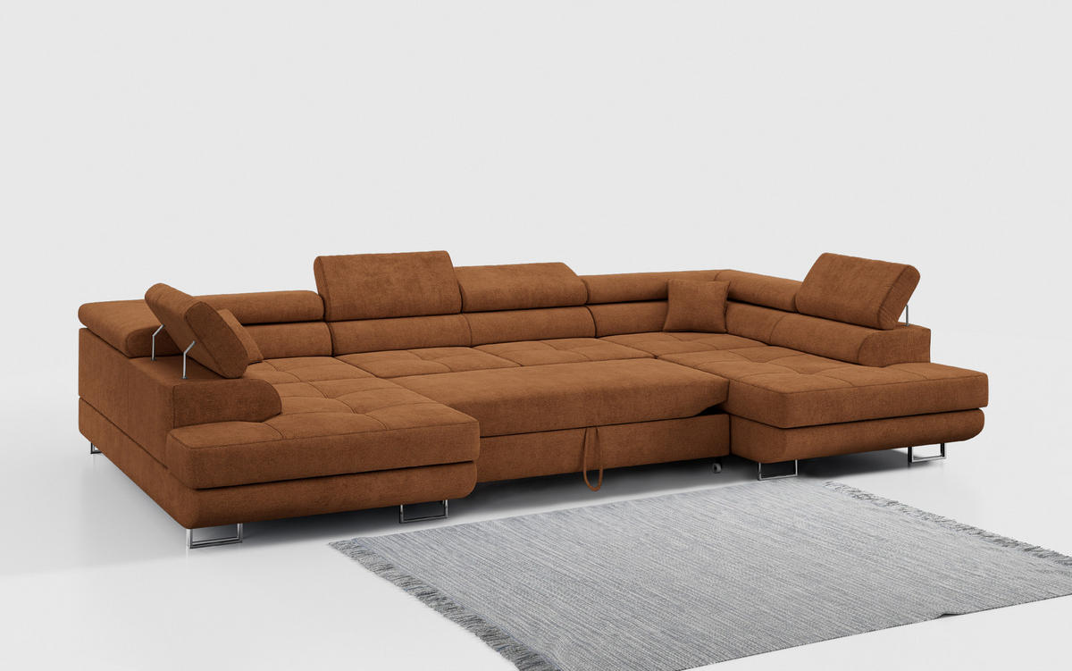 WOHNLANDSCHAFT GUSTAW U Orange Struktur - Silberfarben/Orange, Textil/Metall (340/55/205cm) - MKS
