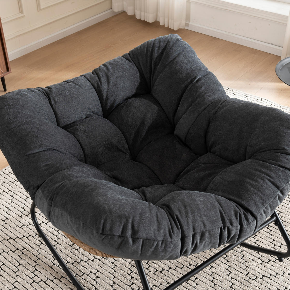 SCHAUKELSTUHL Schwarz Chenille, Metallrahmen - Schwarz, Textil (107/83/95cm) - Oxeza