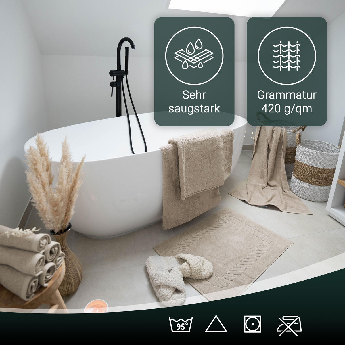 BADEMATTE, 2er-Set, 50x70 cm, 100% Baumwolle, Braun - Cappuccino, Textil (50/70cm) - Zollner