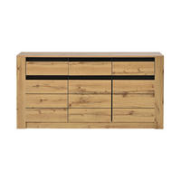 BUFLET 135cm cu Wellenholzoptik, 3 Schubladen & Schrankfächern, Naturholzfarbe - culoare naturală, compozit lemnos (135/70/35cm) - Urban Meuble