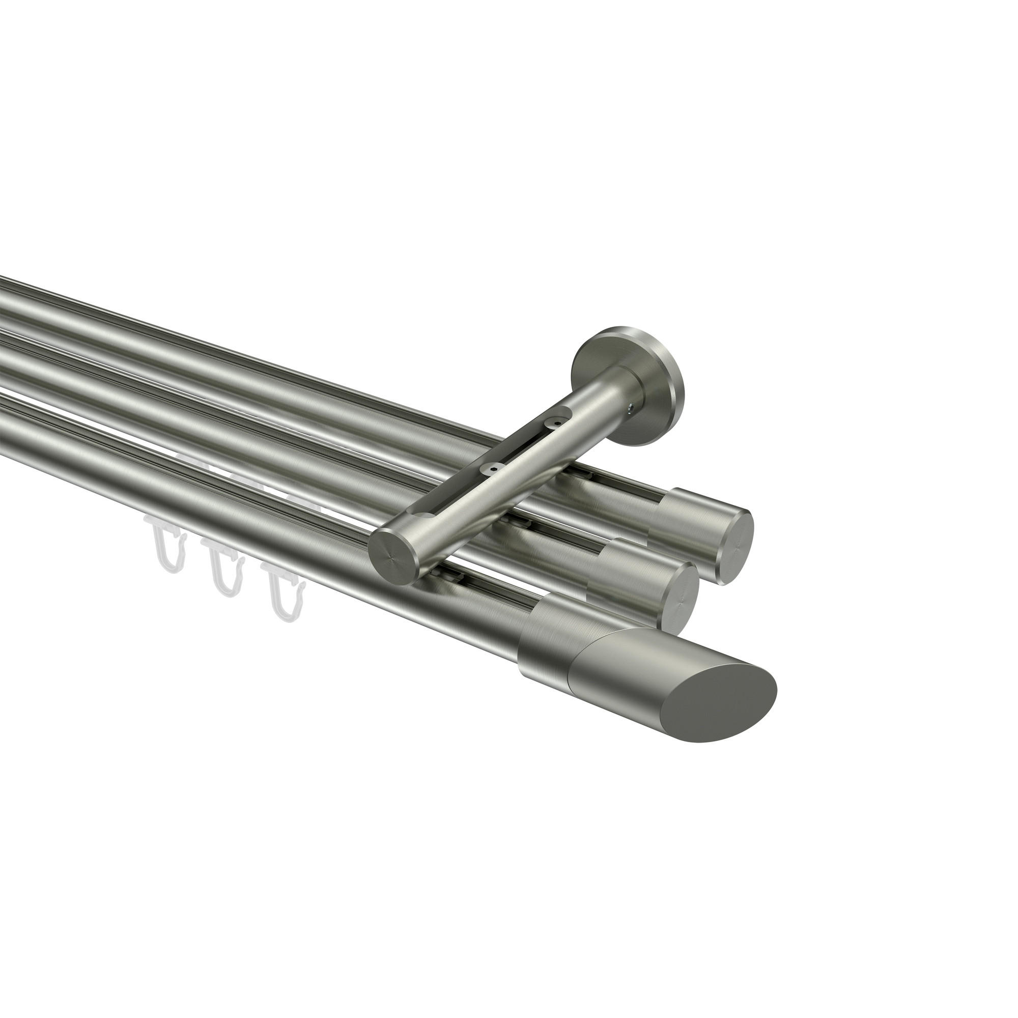 INNENLAUF-GARDINENSTANGEN-SET Siteno Verano 480 cm (geteilt in 3 x 160 cm), 3-läufig, 20 mm Ø Edelstahl-Optik - Edelstahlfarben/Silberfarben, Metall (480cm) - INTERDECO