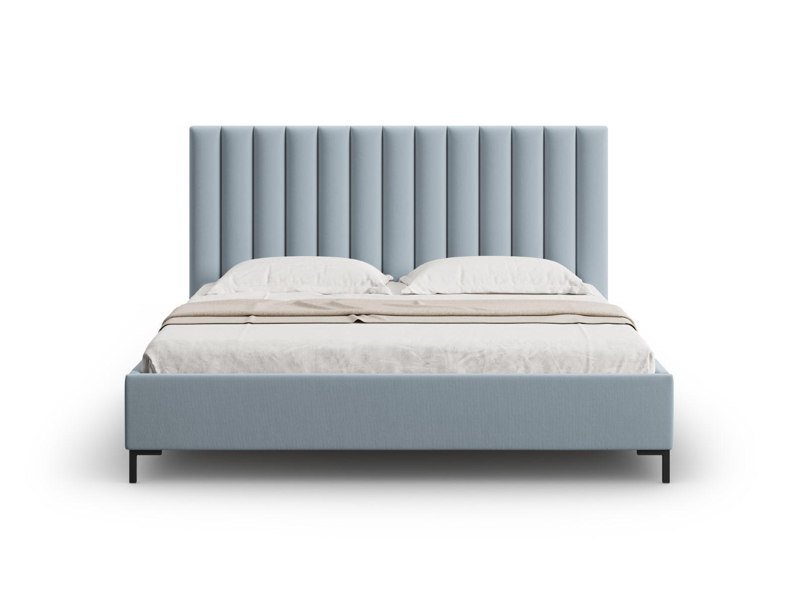 BETT mit Bettkasten und Kopfteil Allison aus strukturiertem Stoff hellblau 180x200cm - Hellblau, Textil (180/200cm) - Micadoni