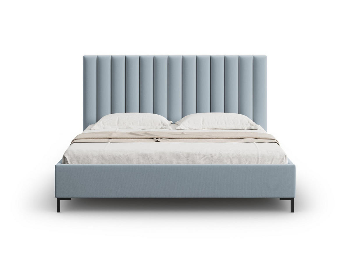 BETT mit Bettkasten und Kopfteil Allison aus strukturiertem Stoff hellblau 140x200cm - Hellblau, Textil (140/200cm) - Micadoni